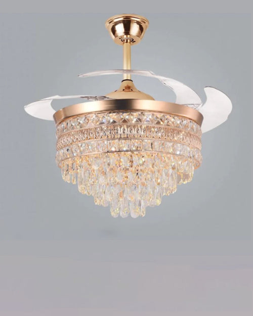 Crystal Cascade Retractable Ceiling Fan + Chandelier Light (with Remote Control)